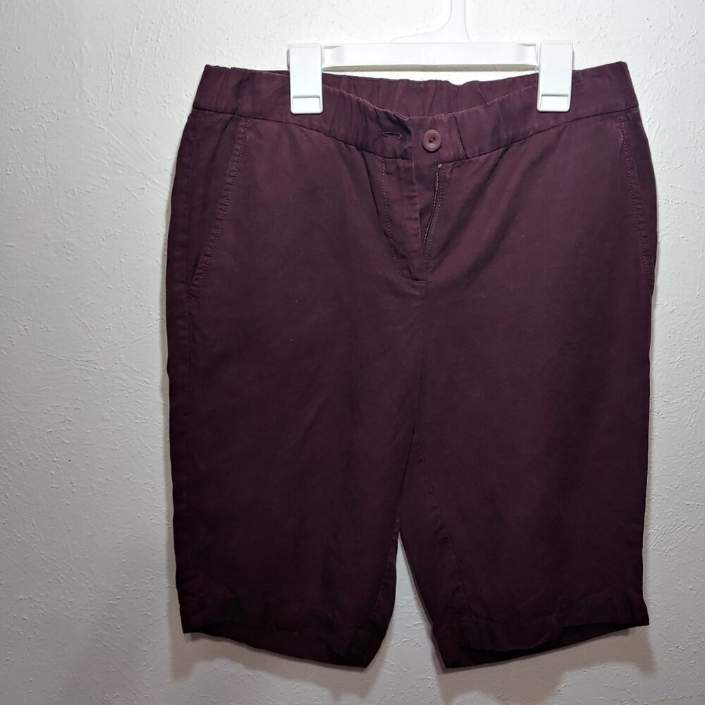 Eileen Fisher  Linen Blend  Bermuda Shorts Women Size 4 BURGUNDY